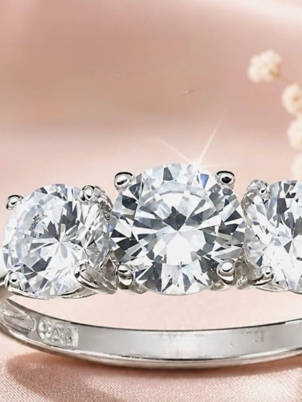 925 Sterling Silver Three Stone Cubic Zirconia Band size 7